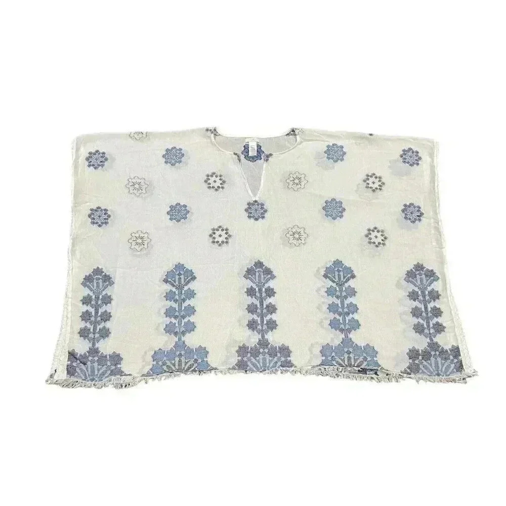 J Jill Ocean Breeze Jacquard Embroidered Open‎ Cotton Poncho One Size Boho Beach - Picture 2 of 7
